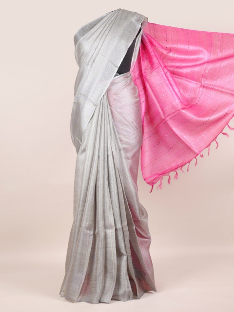 

Pothys Grey & Pink Pure Silk Woven Design Tussar Saree