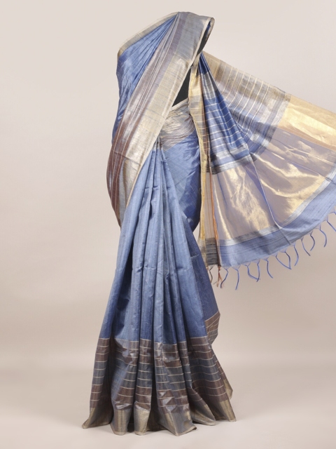 

Pothys Blue & Gold-Toned Pure Silk Solid Saree