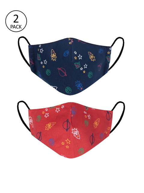 

VEA Kids Pack Of 2 Printed 3-Ply Cotton Reusable Protective Outdoor Masks, Navy blue
