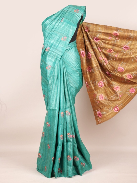

Pothys Blue & Gold-Toned Pure Silk Embroidered Saree
