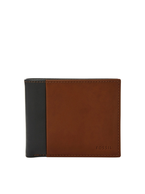 

Fossil Men Black & Brown Colourblocked Leather Two Fold Wallet