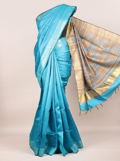 

Pothys Blue Solid Pure Silk Saree