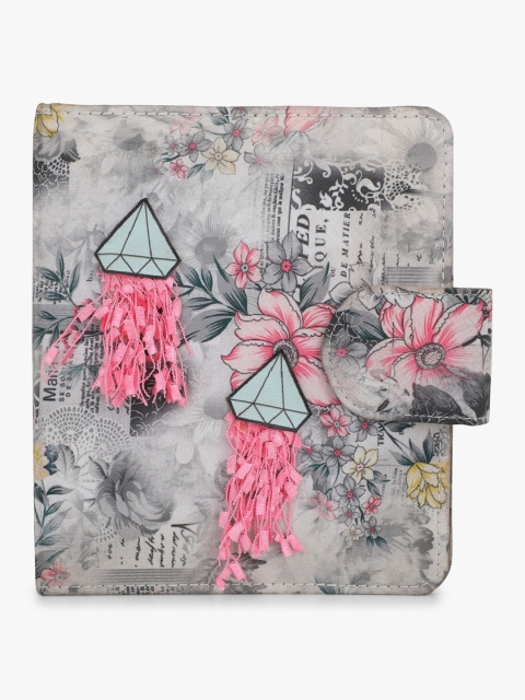 

Vdesi Women Grey & Pink Floral Printed Earrings Organiser
