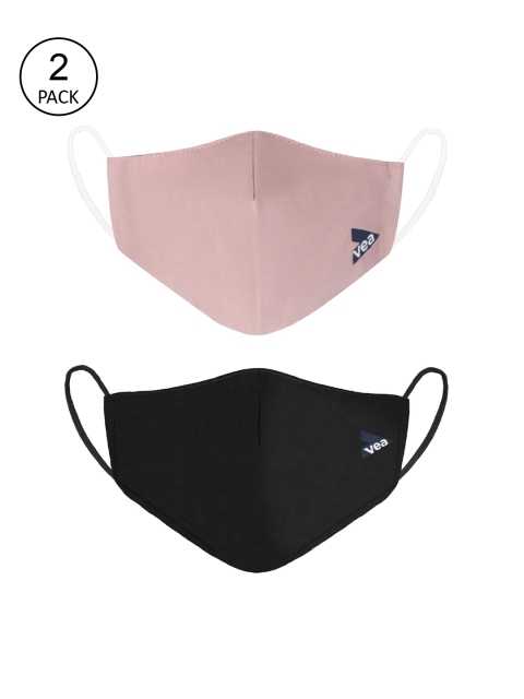 

VEA Unisex Pack Of 2 Solid Cotton 3-Ply Reusable Protective Outdoor Cloth Masks, Black