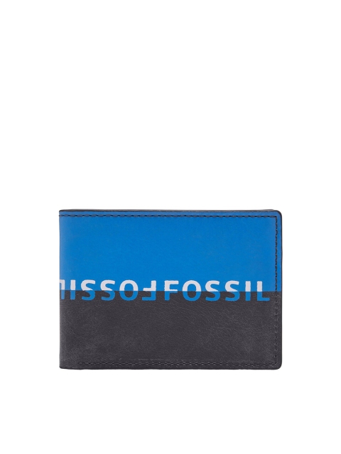 

Fossil Men Navy Blue & Black Colourblocked Two Fold Wallet