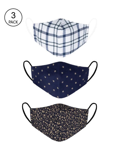 

VEA Unisex Pack Of 3 Printed Cotton 3-Ply Reusable Outdoor Cloth Masks, Navy blue