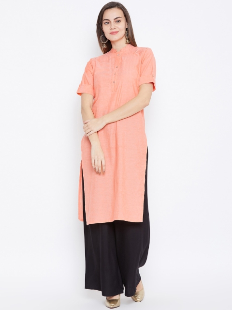 

One Femme Women Peach-Coloured Cotton Kurta, Orange