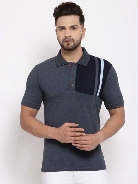 

Kalt Men Navy Blue Colourblocked Polo Collar T-shirt