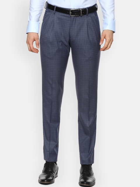 

Louis Philippe Men Navy Blue Regular Fit Striped Formal Trousers