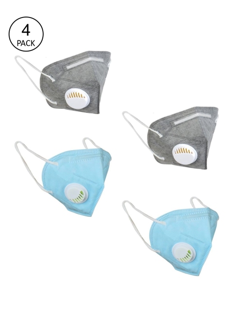 

OOMPH Unisex Pack Of 4 Solid 5-Ply Reusable Anti-Pollution KN95 Masks, Blue