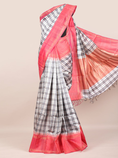 

Pothys Off-White Checked Pure Silk Saree