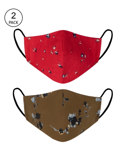 

VEA Unisex Pack Of 2 Printed 3-Ply Reusable Premium Cotton Protective Outdoor Face Masks, Red