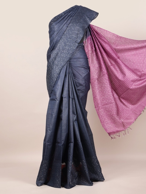 

Pothys Navy Blue Solid Tussar Pure Silk Saree