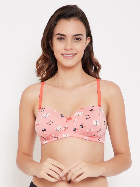 

Clovia Pink & White Printed Non-Wired Lightly Padded Balconette Bra BR2217P2236E