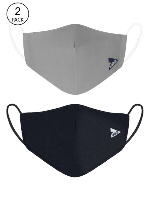

VEA Unisex Pack Of 2 Solid 3-Ply Reusable Premium Cotton Protective Outdoor Face Masks, Grey