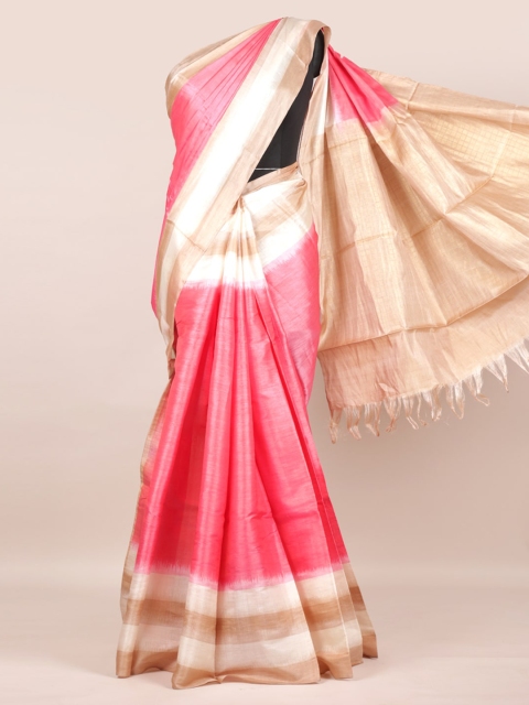 

Pothys Pink & Off-White Pure Silk Solid Saree