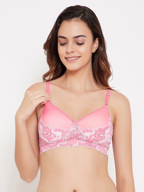 

Clovia Peach-Coloured & White Lace Non-Wired Lightly Padded Everyday Bra