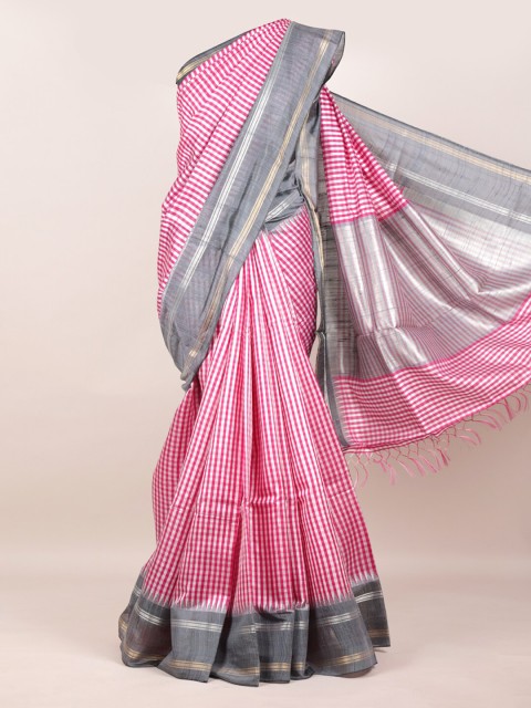 

Pothys Pink & White Pure Silk Striped Saree