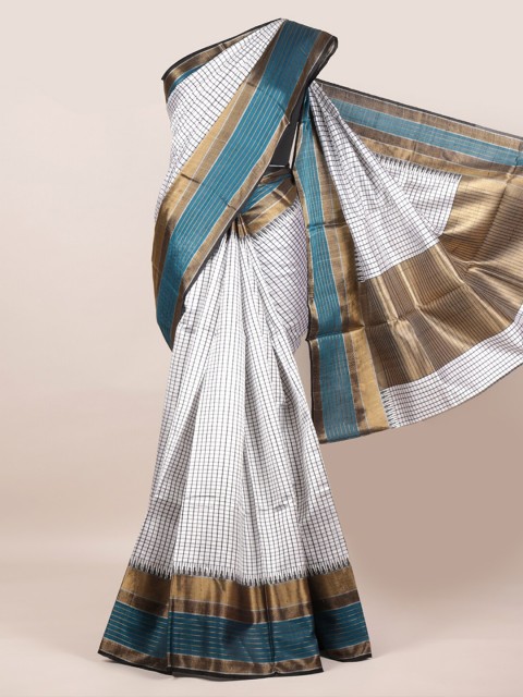 

Pothys Off White Checked Pure Silk Saree