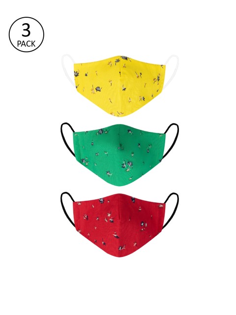 

VEA Unisex Pack Of 3 3-Ply Printed Reusable Cotton 5 Layered Protective Outdoor Masks, Green