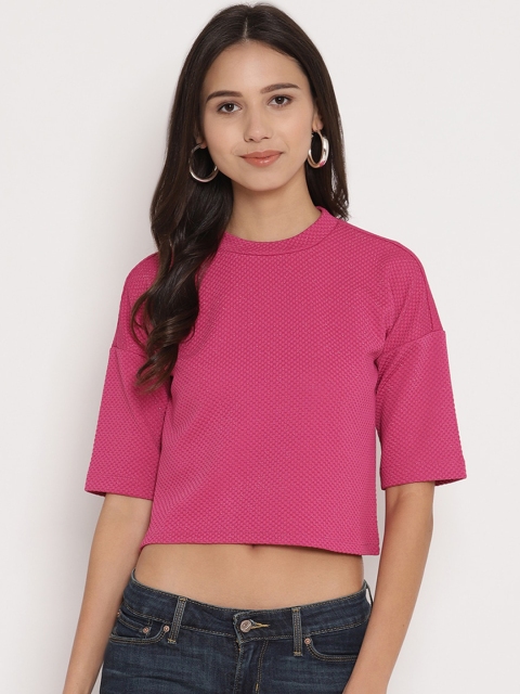 

Twenty3 Pink Self Design Regular Crop Top