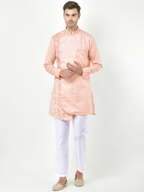 

SG LEMAN Men Orange Ethnic Motifs Printed Pure Cotton Kurta with Pyjamas