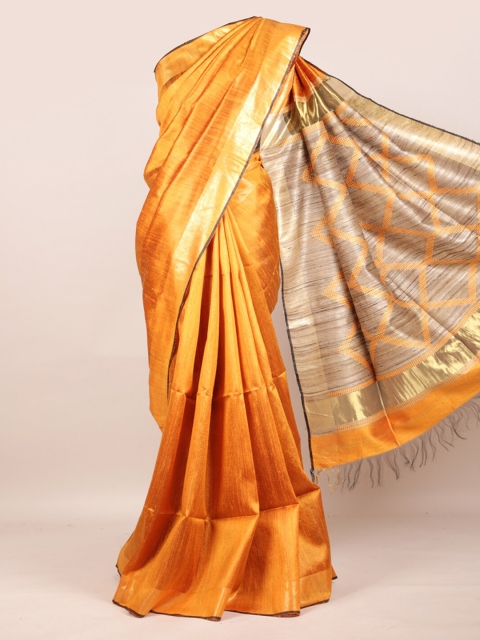 

Pothys Mustard Solid Zari Pure Silk Saree