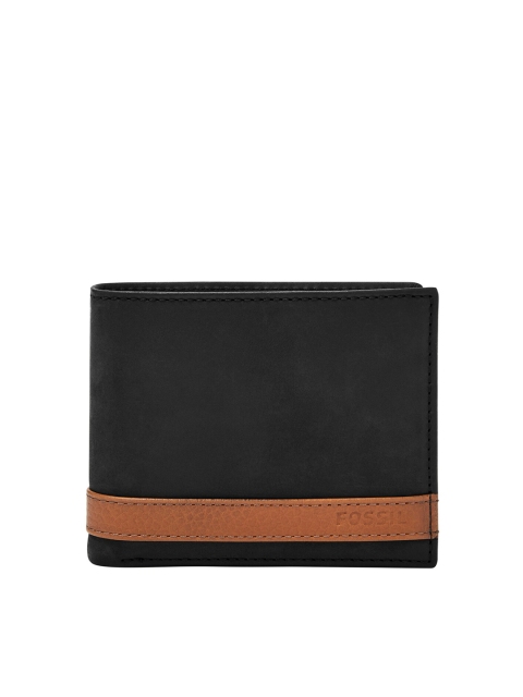 

Fossil Men Black & Beige Striped Leather Two Fold Wallet