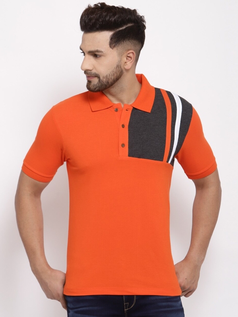 

Kalt Men Orange & Charcoal Grey Colourblocked Polo Collar T-shirt