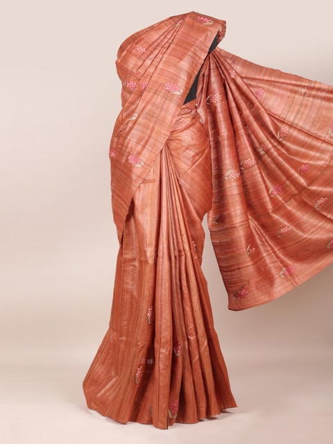 

Pothys Pink Floral Pure Tussar Silk Saree