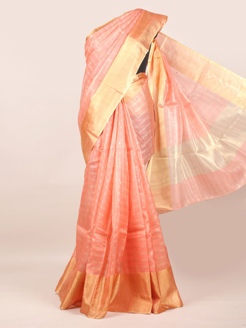 

Pothys Peach-Coloured Checked Pure Silk Saree
