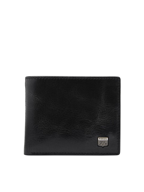

Fossil Men Black Solid Leather Two Fold Wallet