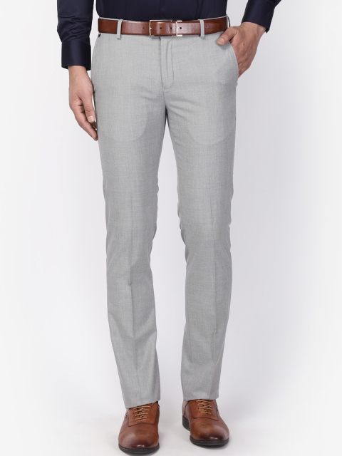 

Blackberrys Men Grey Slim Fit Self Design Formal Trousers