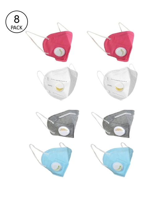 

OOMPH Unisex Pack Of 8 Solid 5-Ply Reusable Anti-Pollution KN95 Masks, White