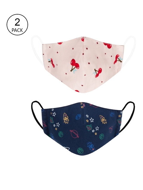 

VEA Kids Pack Of 2 Printed Cotton 3-Ply Reusable Outdoor Cloth Masks, Pink