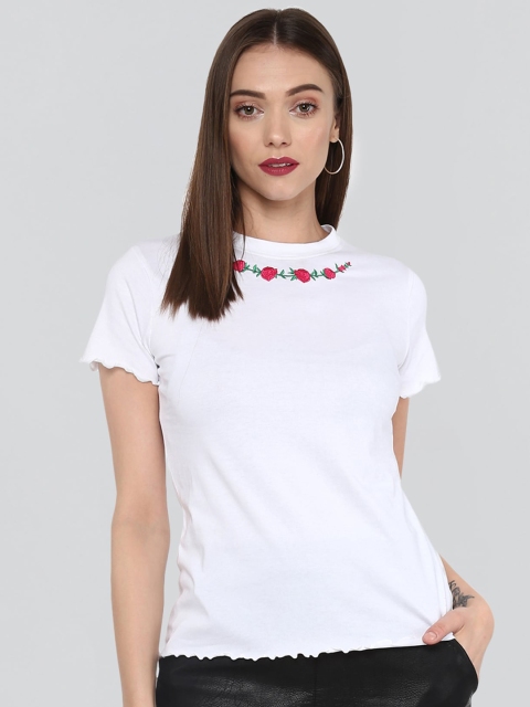 

The Dry State Women White Pure Cotton Solid Round Neck T-shirt