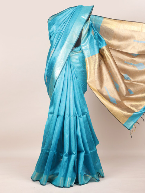 

Pothys Blue & Gold-Toned Pure Silk Woven Design Saree