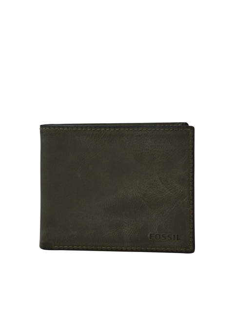 

Fossil Men Grey Textured Leather Two Fold Wallet