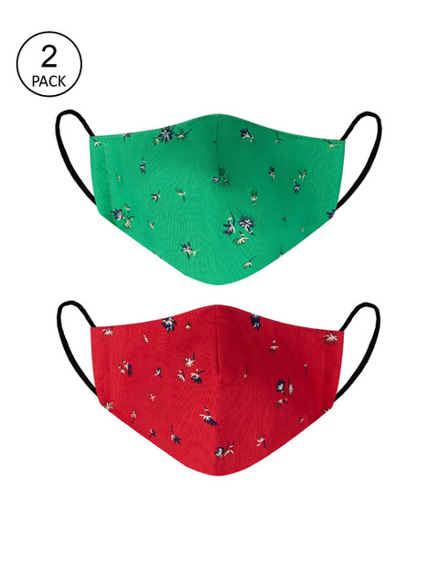 

VEA Unisex Pack Of 2 3-Ply Printed Reusable 5 Layered Cotton Protective Outdoor Masks, Green