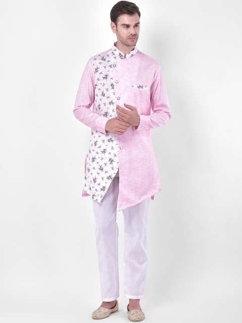 

SG LEMAN Men Pink Floral Printed Pure Cotton Kurta with Pyjamas