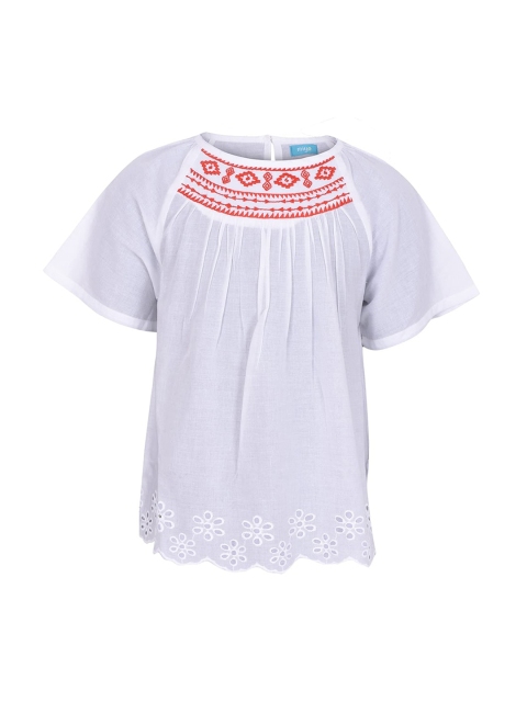 

Miyo Girls White & Red Geometric Embroidered Regular Top