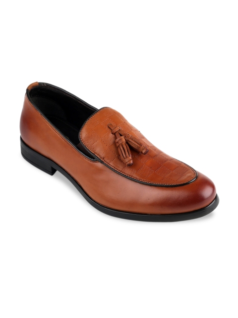 

MISSALI 1932 Men Tan-Brown Textured Genuine Leather Formal Loafers