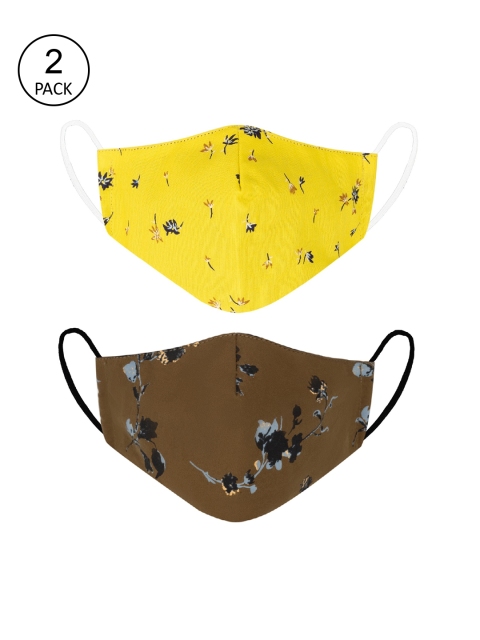 

VEA Unisex Pack Of 2 Printed 3-Ply Reusable 5-Layered Protective Outdoor Cotton Masks, Yellow