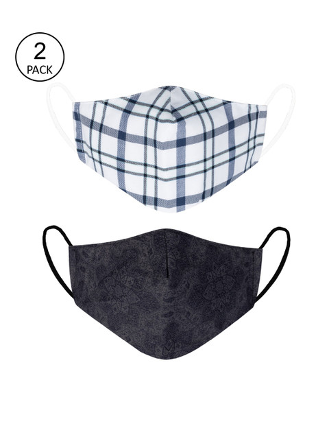 

VEA Unisex Pack Of 2 Printed 3-Ply Reusable Premium Cotton Protective Outdoor Face Masks, White