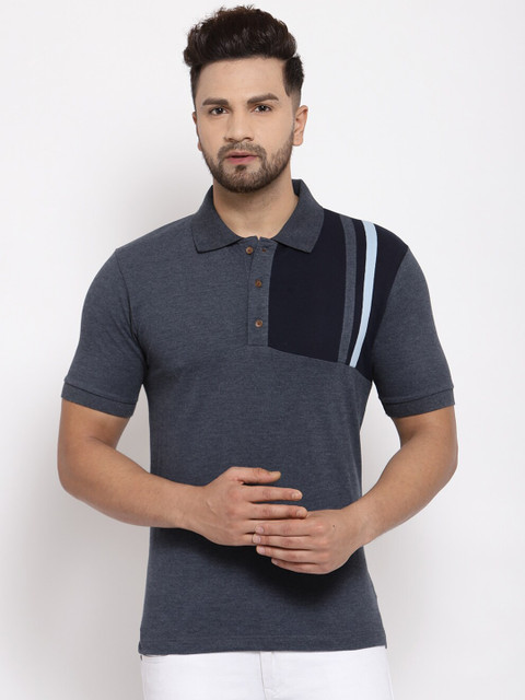 

Kalt Men Navy Blue Colourblocked Polo Collar T-shirt