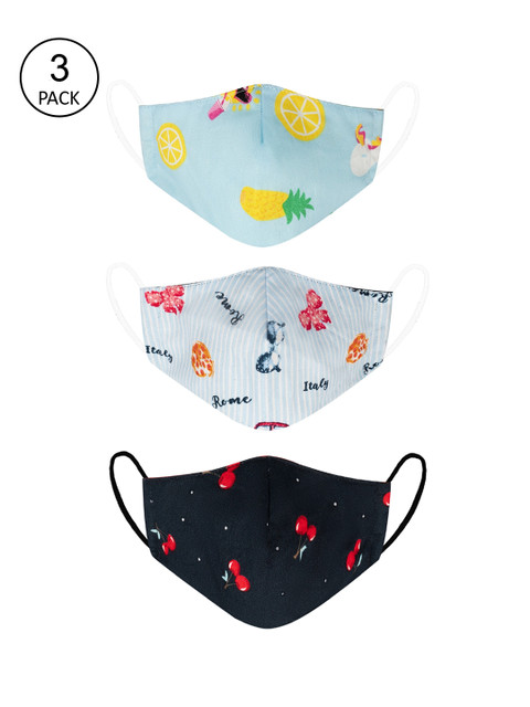 

VEA Kids Pack Of 3 Printed 3-Ply Reusable Premium Cotton Protective Outdoor Face Masks, Blue
