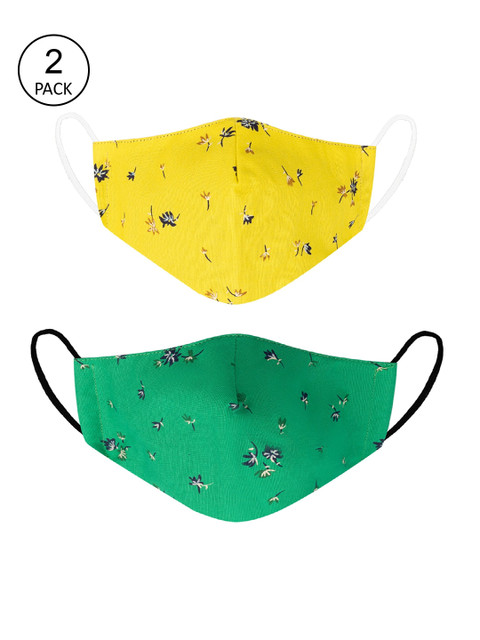 

VEA Unisex Pack Of 2 Printed 3-Ply Reusable Premium Cotton Protective Outdoor Face Masks, Yellow