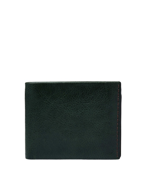 

Fossil Men Green Textured Leather Two Fold Wallet