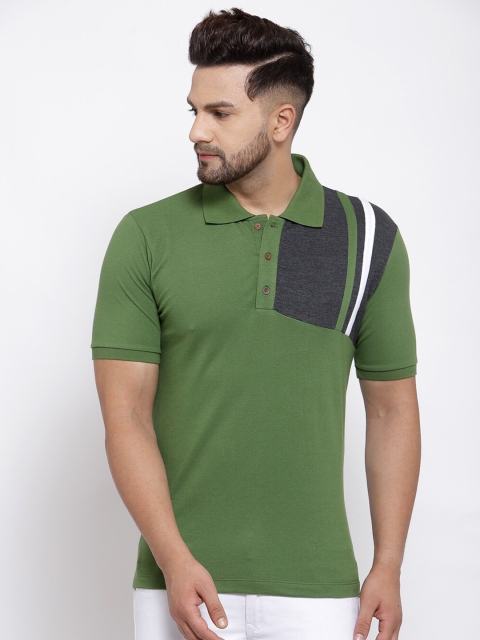 

Kalt Men Green & Charcoal Grey Colourblocked Polo Collar T-shirt