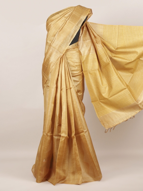 

Pothys Mustard Yellow Pure Silk Solid Tussar Saree